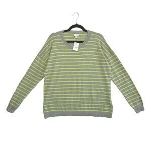 J. Crew Striped Dropped Shoulder Crew Neck Sweater NWT Women's Sz M Gray Green